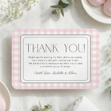 Baby shower rose En vichy fille Carte de remerciem