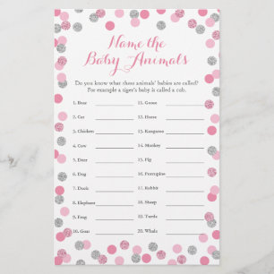 Baby shower rose et argent Bébé Nom animal Jeu