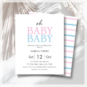 Baby shower rose et bleu Twin Invitation budgétair