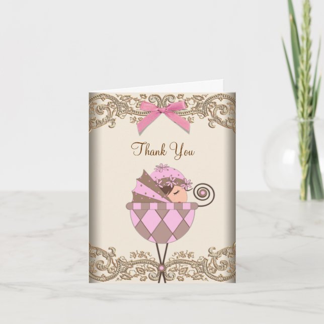 Baby shower rose et Brown Merci Cartes (Devant)