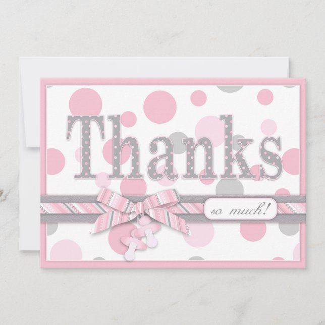 Baby shower rose et gris de Merci de pois (Devant)