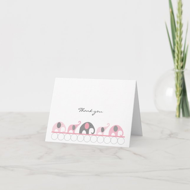 Baby shower rose et gris Elephant Merci notes (Devant)