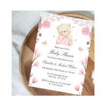 Baby shower rose Fille Teddy Bear Invitation