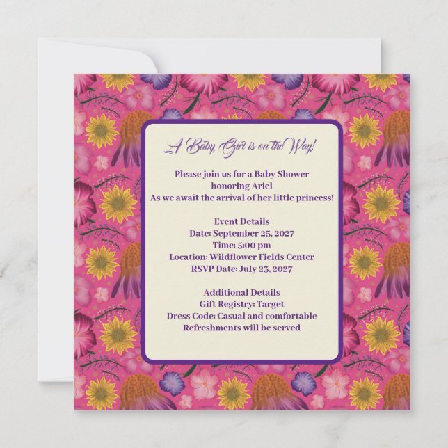 Baby shower rose Fleur sauvage charmant (Devant)