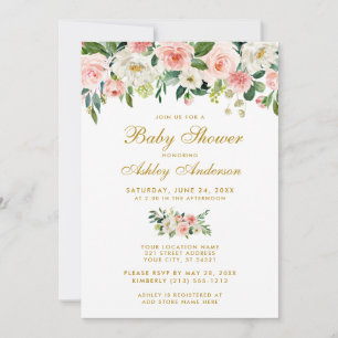 Baby shower rose Floral Blanc or Invitation