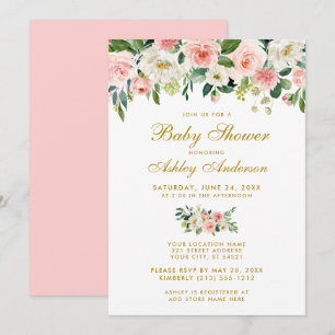 Baby shower rose Floral Blanc or Invitation P