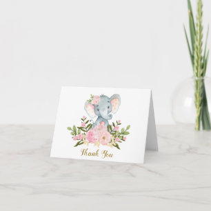 Baby shower rose Floral Elephant Merci Note