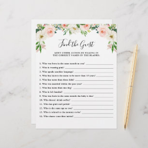 Baby shower rose floral Jeu Trouvez l'invité