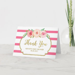 Baby shower rose Floral rayures Or Merci