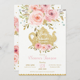 Baby shower rose Floral Tea Party Invitation Girl