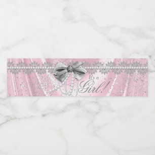 Baby shower rose Gris Étiquettes bouteille d'eau