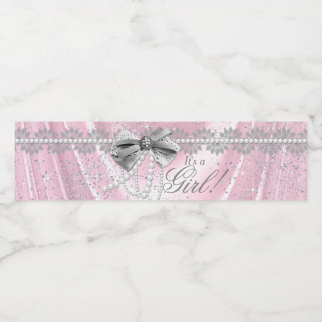 Baby shower rose Gris Étiquettes bouteille d'eau (Étiquettes simples)