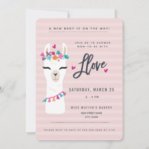 Baby shower Rose Lama Invitation // Amour lama