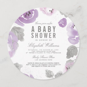 Baby shower Rose Lilac Aquarelle Invitation rond