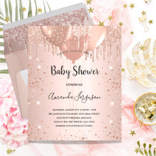 Baby shower rose or fille ballons invitation