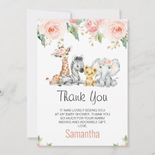 Baby shower rose or Floral Safari Carte de remerci