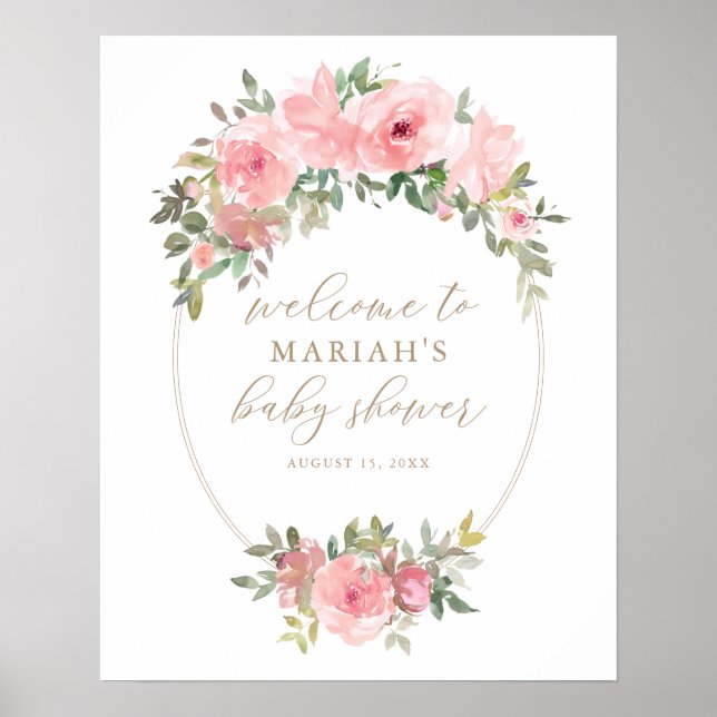 Baby shower rose or Floral verdure Affiche de bien (Devant)