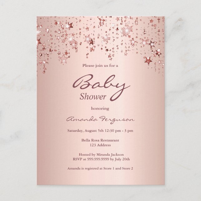Baby shower rose or goutte étoiles invitation (Devant)