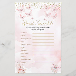 Baby shower rose papillon fille Word Scramble Jeu