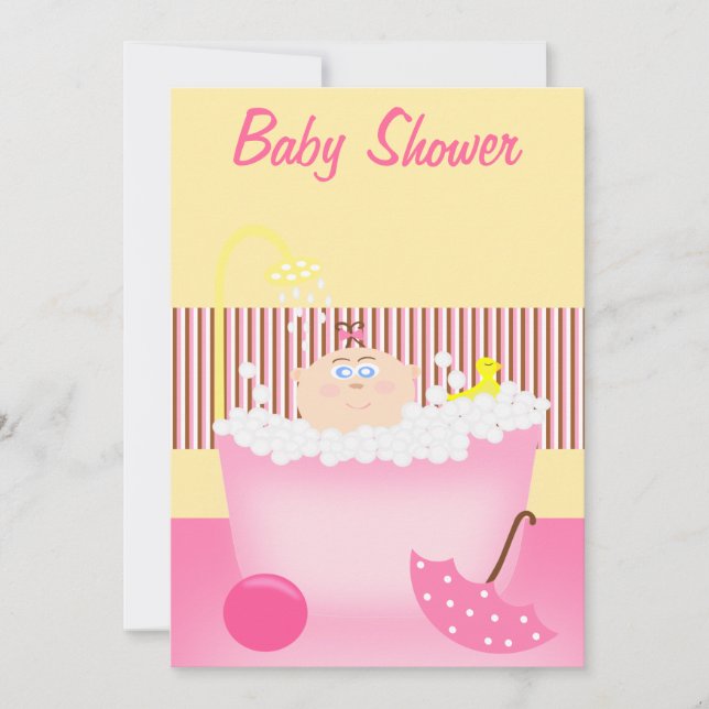 Baby shower rose Soudain Baignoire Invitation (Devant)