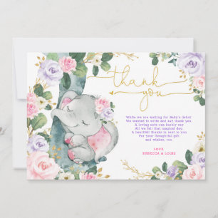 Baby shower rose violet Eléphant Carte de remercie