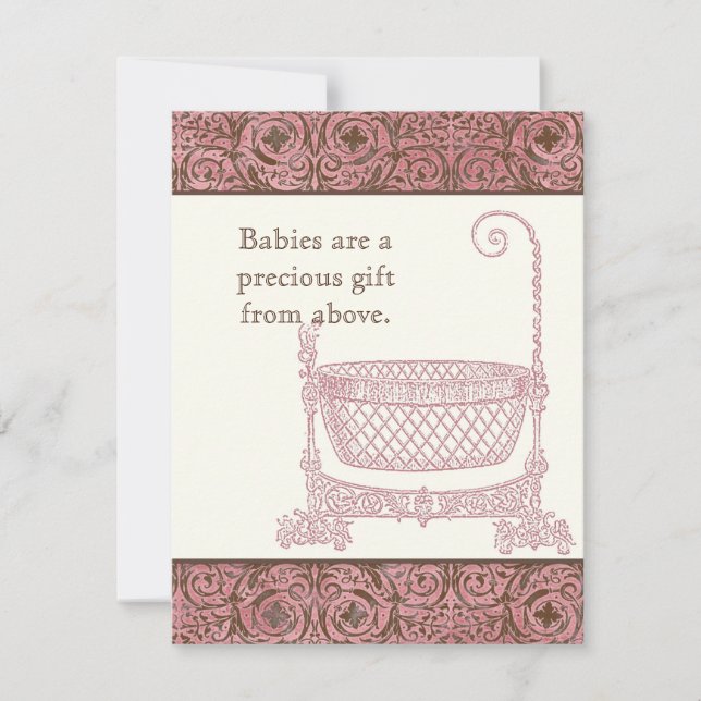 Baby shower RSVP - Berceau en Damas Brown rose (Devant)