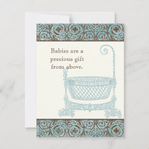 Baby shower RSVP - Bleu Brown Damask Berceau