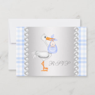 Baby shower RSVP de cigogne de guingan de bleu de