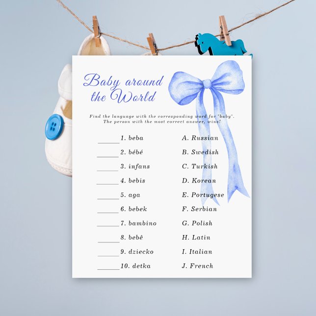 Baby shower ruban bleu - Jeu bébé autour du monde (Créateur téléchargé)