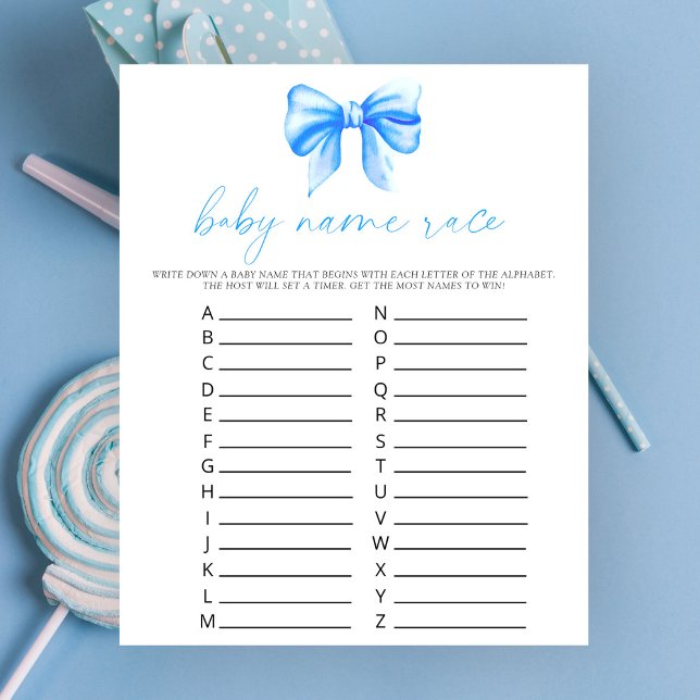Baby shower ruban bleu - Jeu de course de noms de  (Créateur téléchargé)