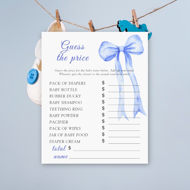 Baby shower ruban bleu - Jeu devinez le prix (Créateur téléchargé)