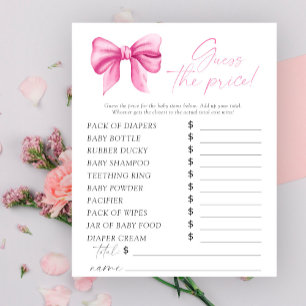 Baby shower ruban rose - Jeu de devinette de prix