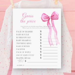 Baby shower ruban rose - Jeu de devinette de prix