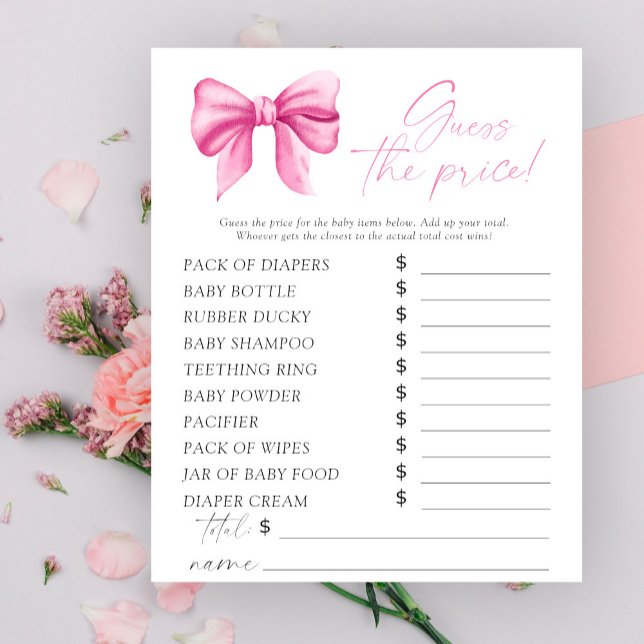 Baby shower ruban rose - Jeu devinez le prix (Créateur téléchargé)