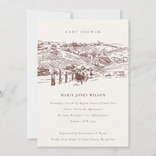 Baby shower Rust Winery Mountain Sketch Invitation