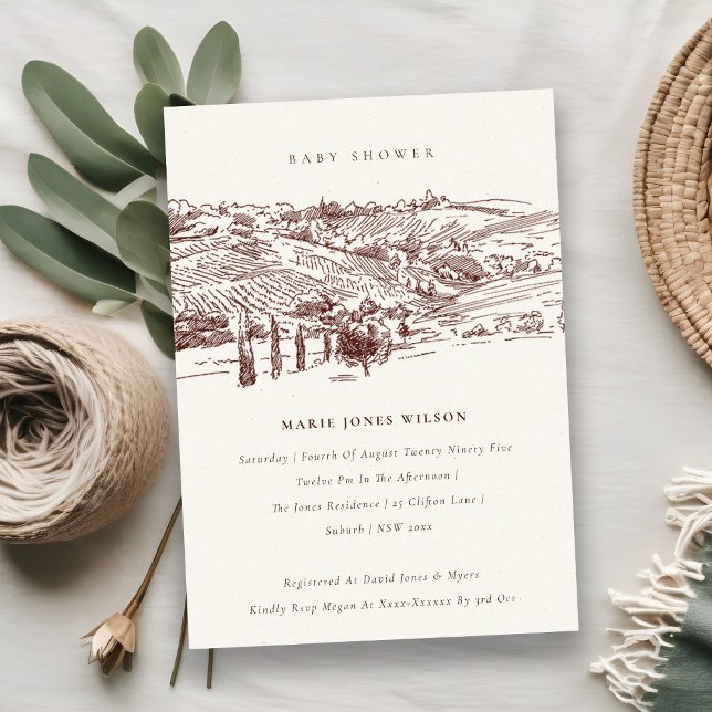 Baby shower Rust Winery Mountain Sketch Invitation (Créateur téléchargé)