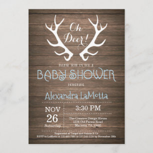 Baby shower Rustic Deer Antler Invitation Bleu