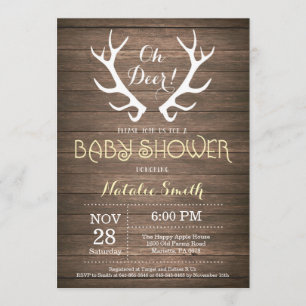 Baby shower Rustic Deer Antler Invitation Jaune