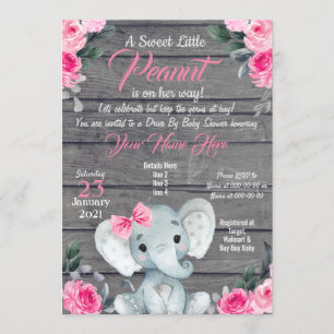 Baby shower Rustic Elephant Drive Invitation rose