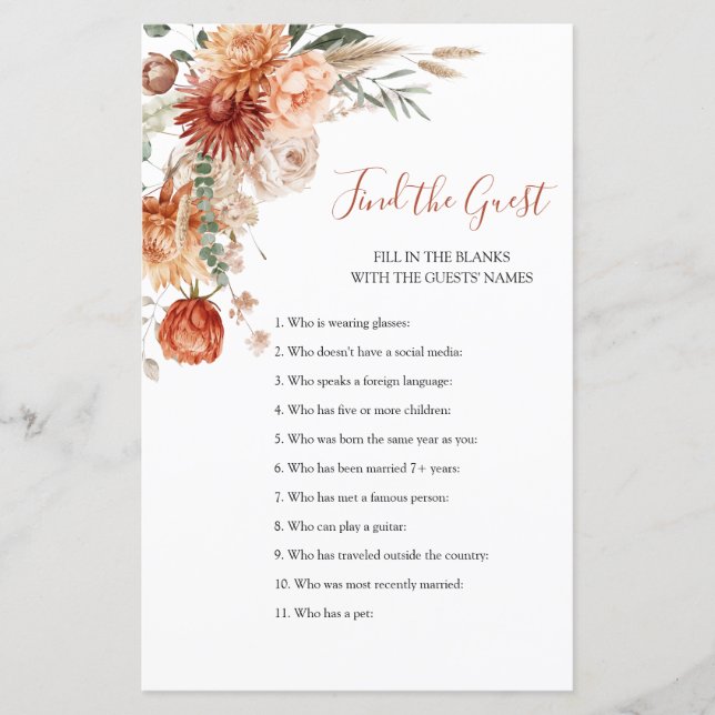 Baby shower Rustique Fleur sauvage Trouver Le Jeu  (Devant)