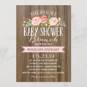 Baby shower rustique   Invitation baby shower rose