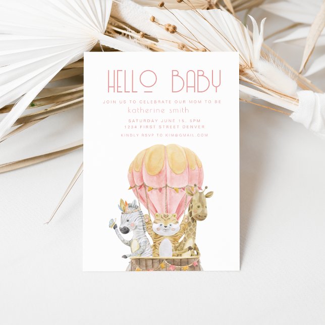 Baby shower Safari Animal Air Balloon Invitation (Créateur téléchargé)