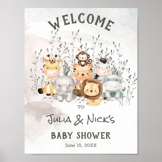 Baby shower Safari Animaux Accueil Poster (Devant)