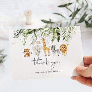 Baby shower Safari animaux carte de remerciements