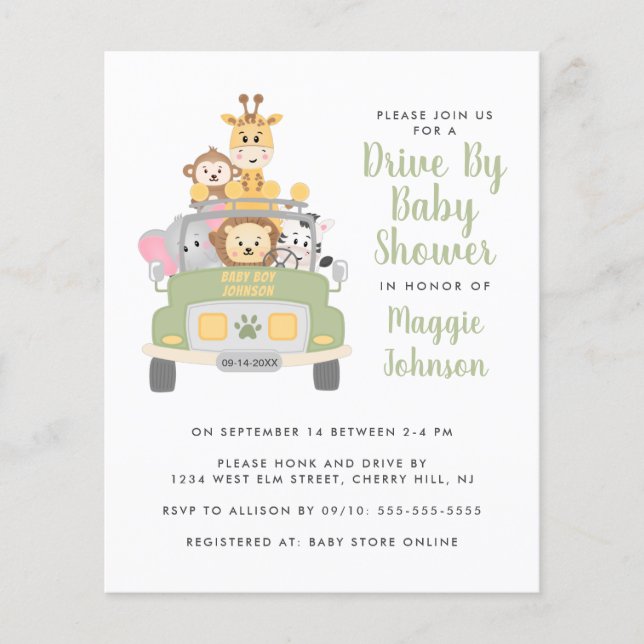 Baby Shower Safari Animaux Pas Cher en Voiture (Devant)