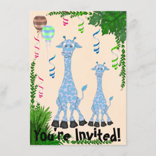 Baby shower Safari Blue Giraffe Invitation