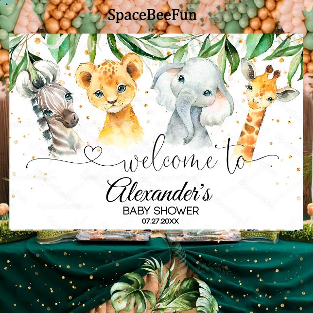 Baby shower Safari Boy Backdrop Bannière de bienve (Safari Baby Shower Boy,safari animals,Backdrop Banner,Welcome sign,leon elephant,giraffe zebra,banne)