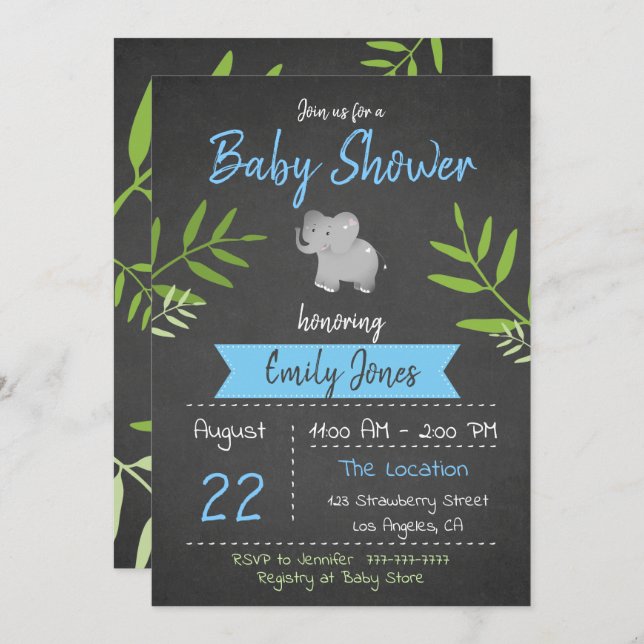 Baby shower Safari Boy Chalkboard Invitation (Devant / Derrière)