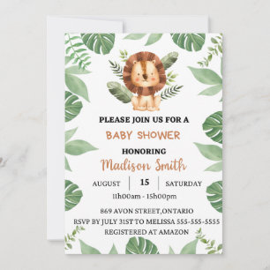 Baby shower safari garçon invitation