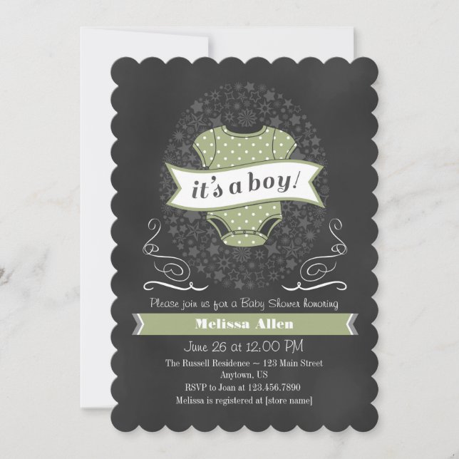 Baby shower Sage Green Chalkboard Boy Invitation (Devant)